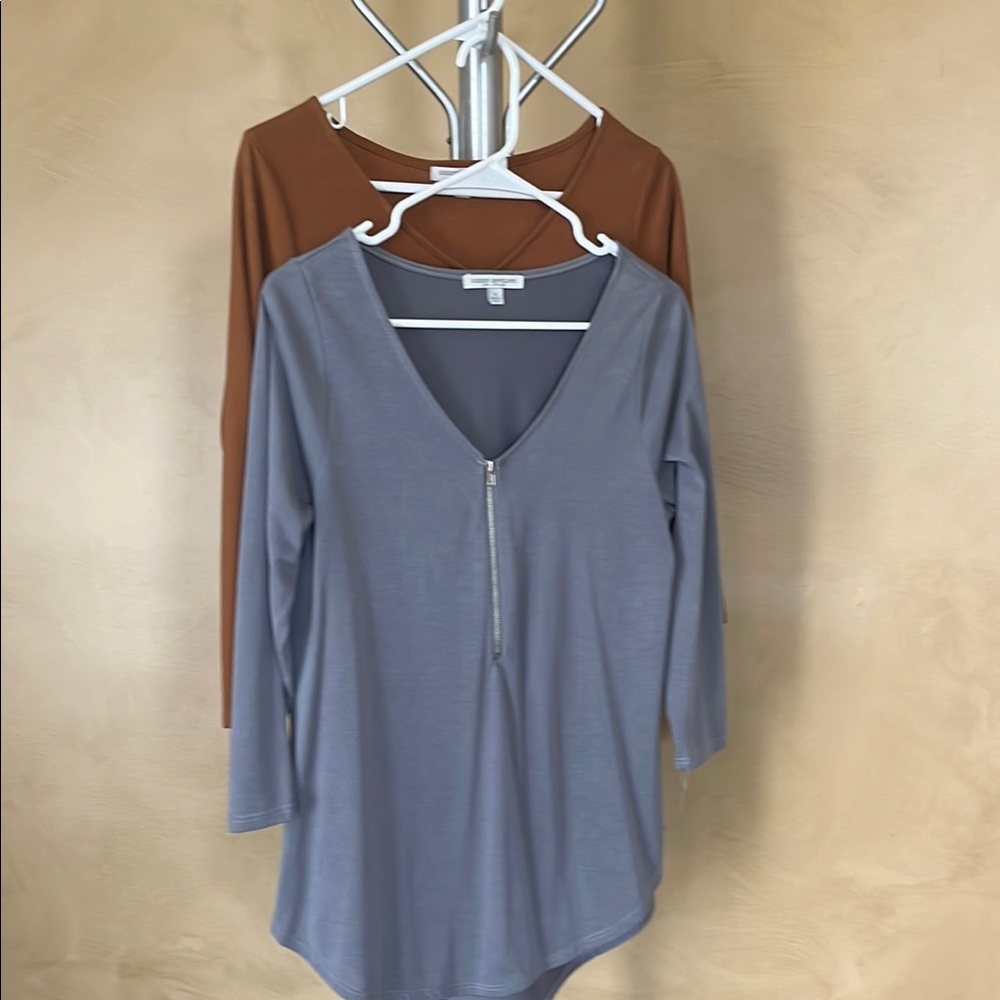 Green Envelope Blue Gray 3/4 Sleeve Fitted Blouse